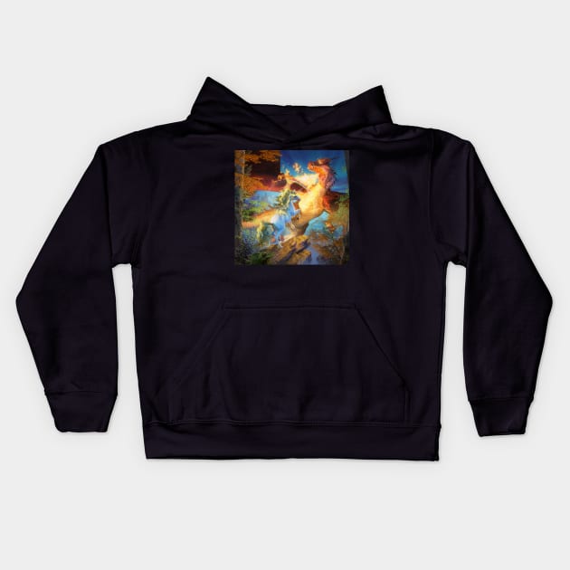 Battle of the dragon and unicorn Kids Hoodie by David Penfound Artworks